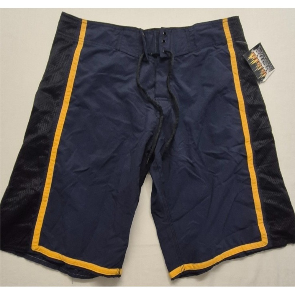 NWT Burnside men's‎ navy blue/black/yellow board shorts sz. 32 drawstring